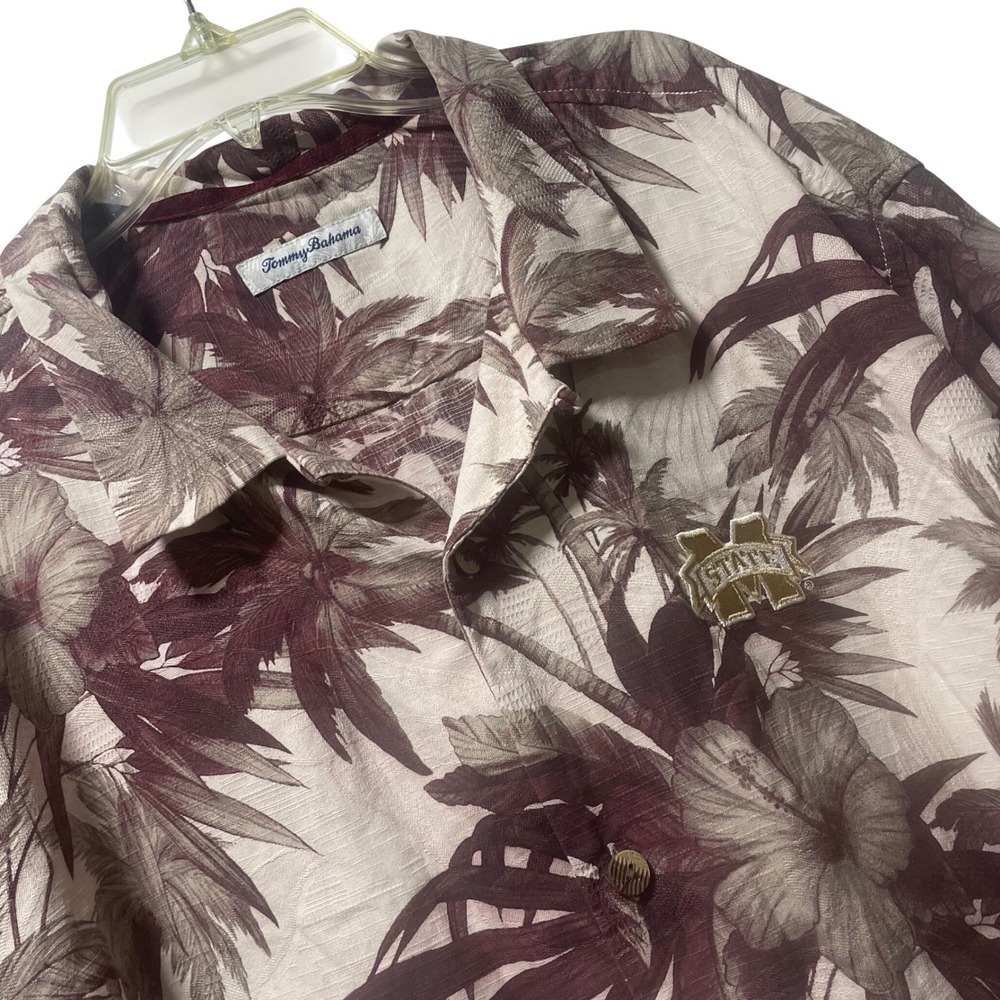 Tommy Bahama Mens XXL Mississippi State Bulldogs Silk Floral Camp Shirt Burgundy